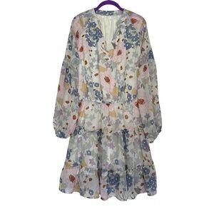 Floral Long Sleeve Mini Dress with Ruffle, NWT Size S